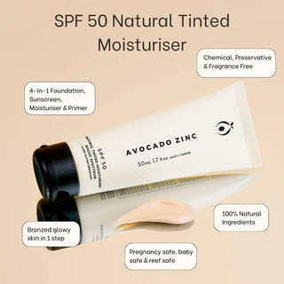 Avacado Zinc: SPF 50 Natural tinted moisturiser light shade